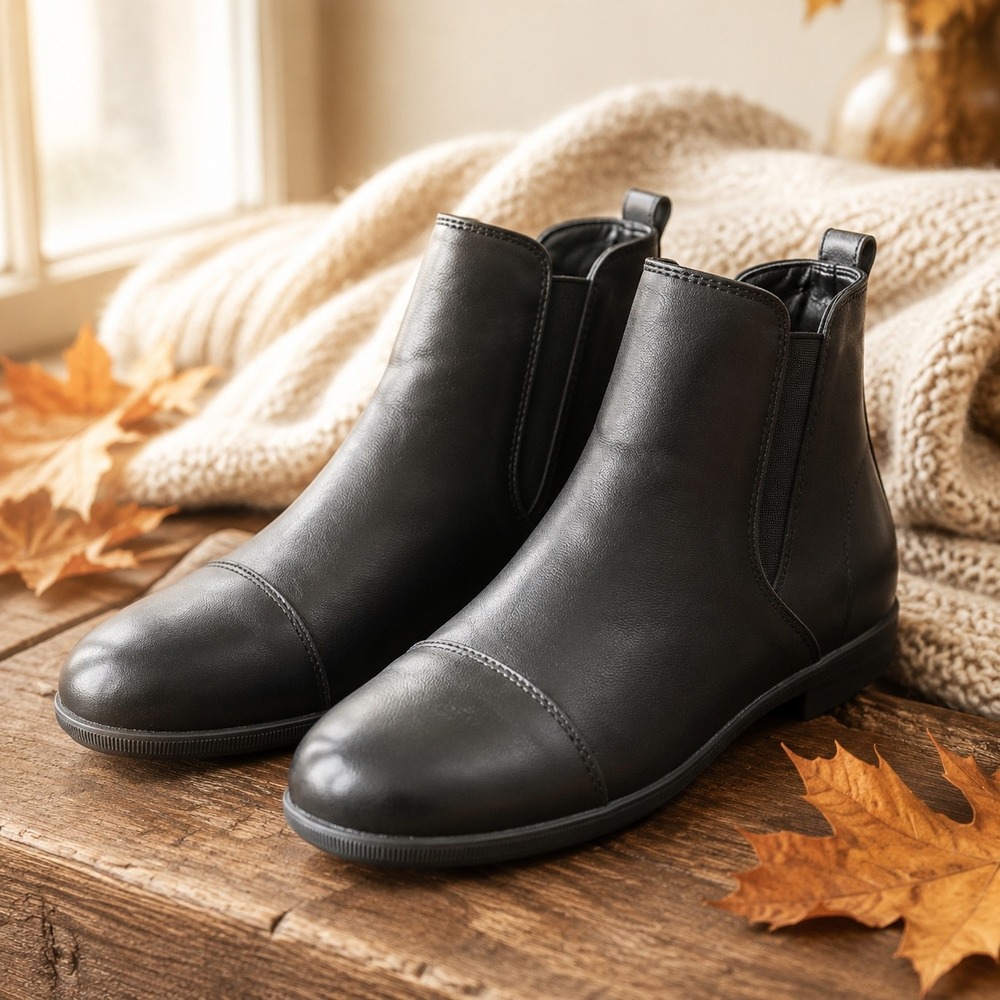 Athlefit Womens Black Cap Toe Hidden Wedge Ankle Boots Lug Sole Size 9.5